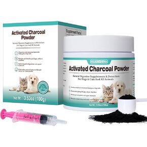 Activated Charcoal for Dogs, Cats, and All Pets, Charcoal for Dogs Poisoning, Digestive Upset and Gas Relief, Liver Support, Non-GMO, Gluten Free,3.53oz(Powder)