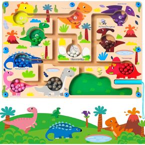 Magnetic Color and Number Maze Dinosaurs, Montessori Fine Motor Toys for 3+ Year Old, Wooden Matching Counting educational Toys for Boys and Girls Toddlers Kids Gift