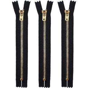 YKK 8" YKK Pants Brass Zipper #4.5- Black (3 Zippers)
