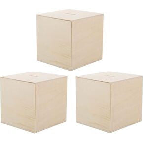 Toyvian 3pcs Unfinished Wooden Piggy Bank Wood Coin Bank Wood Creative Change Box Childrens Handmade Coin Bank Fun Unfinished Art Craft Gift for Kids Boys Girls