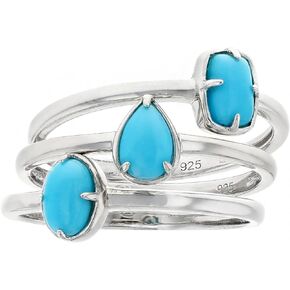 Set of 3 Turquoise Sterling Silver Plated Rings - Turquoise Rings for Women - Rhodium Plated Sterling Silver Ring - Silver Ring set of 3 - Stackable Rings for Women - Trendy Stackable Rings