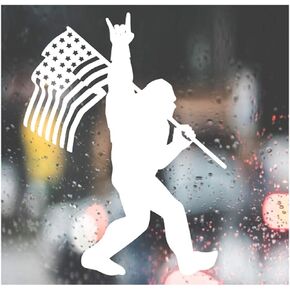 WSQ Sasquatch Bigfoot Rock On American Flag Vinyl Sticker Decal - 5x4 Inches - for Car Truck SUV Van Window Bumper Wall Laptop Tablet Cup Tumbler and Any Smooth Surface