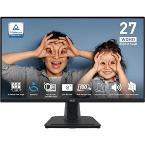MSI PRO MP275Q 27 Inch WQHD Office Monitor - 2560 x 1440 IPS Panel, 100 Hz, Eye-Friendly Screen, Built-in Speakers, Tilt-Adjustable - HDMI 2.0b, DP (1.2a)