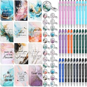 Gueevin 90 Pcs Inspirational Gifts Bulk Motivational Notepads Ballpoint Pens Keychains Set Marble Journal Notebook Christian Gifts for Teachers Employee Nurse(Nice Styles)