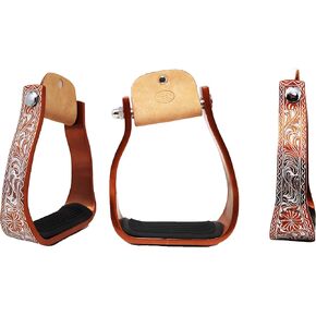 CHALLENGER Horse Western 5" Barrel Racer Engraved Aluminum Angled Show Stirrups 51140