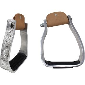 CHALLENGER Horse Western 5" Barrel Racer Engraved Aluminum Angled Show Stirrups 51140