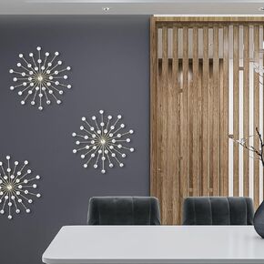 DNAMYJME 3Pack Rhinestone Starburst Wall Decor Dia 17in Bling Diamond Decorative Sunburst Metal Iron Art Wall Hanging Sculptures for Living Room Bedroom Dining Room(Golden)