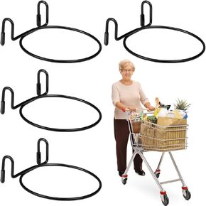 4 Pcs Shopping Cart Cup Holder Shopping Cart Drink Holder Metal Shopping Cart Cup Holder Attachment for Hanging Coffee Tapered Cup (Black,Simple)