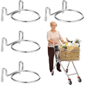 4 Pcs Shopping Cart Cup Holder Shopping Cart Drink Holder Metal Shopping Cart Cup Holder Attachment for Hanging Coffee Tapered Cup (Black,Simple)