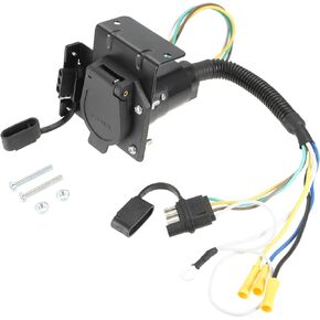 Universal Fit 4-Way Flat to 7-Way RV Blade and 4-Way Flat Female Trailer Wiring Adapter, 4 Pin Vehicle-Side Trailer Light Plug to Dual-Output 7 Blade & 4 Flat with Mounting Bracket for Truck
