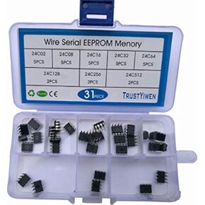 New 31pcs 24C02 24C08 24C16 24C32 24C64 24C128 24C256 24C512 DIP Wire Serial EEPROM Memory Include Box