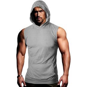 GIVON Mens Slim Fit Thin Super Lightweight Sleeveless Hoodie With Kanga Pocket in Kuwait