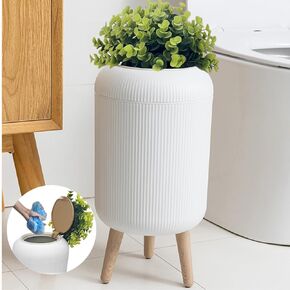 Bathroom Trash Can with Lid - 2.5 Gal Bedroom Trash Can Decorative - Cute Trash Bin for Room - Plant Styled Hidden Garbage Can