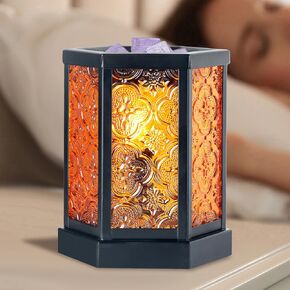 CVHOMEDECO. Moroccan Electric Wax Melt Warmer Decorative Candle Warmer Burner for Scented Candles, Wax Melts and Tarts to Freshen Room, Idea for Home and Office Decor., Hexagonal, Amber Glass