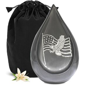 American Flag Urn for Ashes Adult Male - Eagle Teardrop Urn for Ashes - Handcrafted Funeral Urn Teardrop - Gray Cremation Urn for Human Ashes - Adult Size Patriotic Urn for Military Veterans