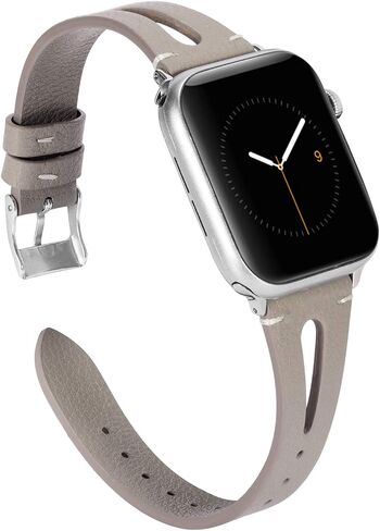 جلد بني من Wearlizer متوافق مع أحزمة ساعة Apple مقاس 38 مم 40 مم 41 مم لساعة iWatch SE للسيدات والرجال، أشرطة معصم بفتحة مثلثة خاصة (إبزيم معدني فضي) سلسلة 9/8/7/6/5/4/3/2/1 in Kuwait