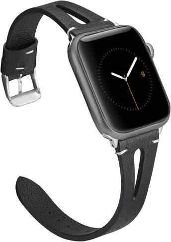 جلد بني من Wearlizer متوافق مع أحزمة ساعة Apple مقاس 38 مم 40 مم 41 مم لساعة iWatch SE للسيدات والرجال، أشرطة معصم بفتحة مثلثة خاصة (إبزيم معدني فضي) سلسلة 9/8/7/6/5/4/3/2/1 in Kuwait
