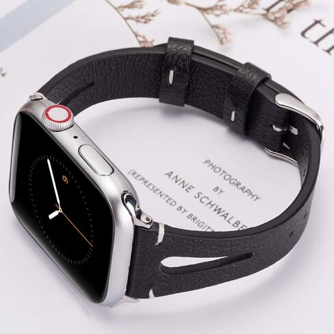 جلد بني من Wearlizer متوافق مع أحزمة ساعة Apple مقاس 38 مم 40 مم 41 مم لساعة iWatch SE للسيدات والرجال، أشرطة معصم بفتحة مثلثة خاصة (إبزيم معدني فضي) سلسلة 9/8/7/6/5/4/3/2/1 in Kuwait