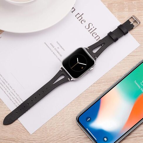 جلد بني من Wearlizer متوافق مع أحزمة ساعة Apple مقاس 38 مم 40 مم 41 مم لساعة iWatch SE للسيدات والرجال، أشرطة معصم بفتحة مثلثة خاصة (إبزيم معدني فضي) سلسلة 9/8/7/6/5/4/3/2/1 in Kuwait