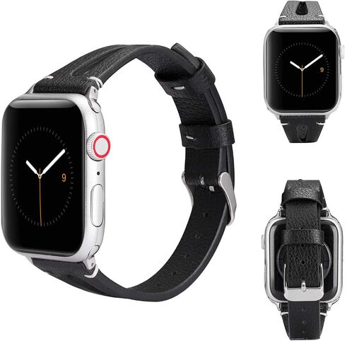 جلد بني من Wearlizer متوافق مع أحزمة ساعة Apple مقاس 38 مم 40 مم 41 مم لساعة iWatch SE للسيدات والرجال، أشرطة معصم بفتحة مثلثة خاصة (إبزيم معدني فضي) سلسلة 9/8/7/6/5/4/3/2/1 in Kuwait