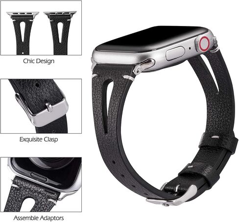 جلد بني من Wearlizer متوافق مع أحزمة ساعة Apple مقاس 38 مم 40 مم 41 مم لساعة iWatch SE للسيدات والرجال، أشرطة معصم بفتحة مثلثة خاصة (إبزيم معدني فضي) سلسلة 9/8/7/6/5/4/3/2/1 in Kuwait