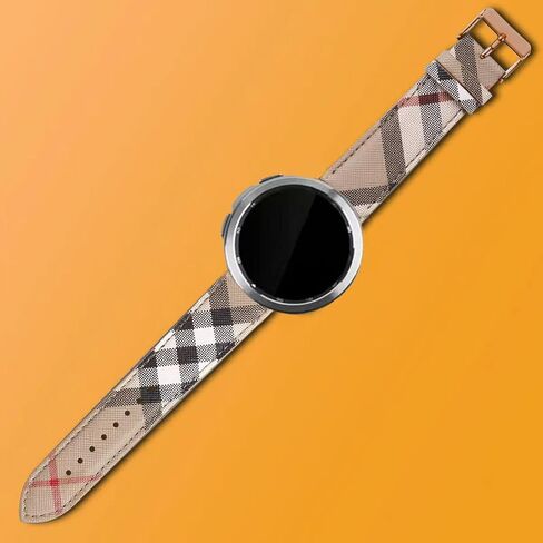 Designer Band for Samsung Galaxy Watch 4/5/6 40mm 44mm, Watch 6 Classic 43mm 47mm/Watch 5 Pro 45mm/Active 2/Watch 3/Watch 4 Classic, 20mm Luxury Beige Plaid Elements Leather Band for Galaxy Watch in Saudi Arabia