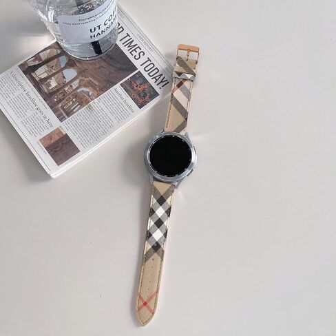 Designer Band for Samsung Galaxy Watch 4/5/6 40mm 44mm, Watch 6 Classic 43mm 47mm/Watch 5 Pro 45mm/Active 2/Watch 3/Watch 4 Classic, 20mm Luxury Beige Plaid Elements Leather Band for Galaxy Watch in Saudi Arabia