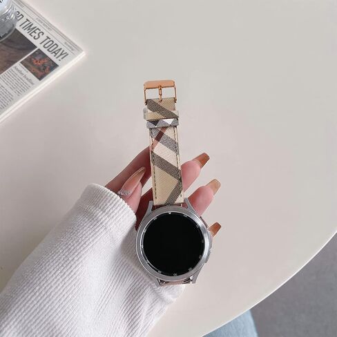Designer Band for Samsung Galaxy Watch 4/5/6 40mm 44mm, Watch 6 Classic 43mm 47mm/Watch 5 Pro 45mm/Active 2/Watch 3/Watch 4 Classic, 20mm Luxury Beige Plaid Elements Leather Band for Galaxy Watch in Saudi Arabia