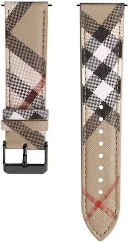 Designer Band for Samsung Galaxy Watch 4/5/6 40mm 44mm, Watch 6 Classic 43mm 47mm/Watch 5 Pro 45mm/Active 2/Watch 3/Watch 4 Classic, 20mm Luxury Beige Plaid Elements Leather Band for Galaxy Watch in Saudi Arabia
