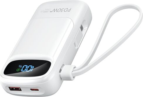 Small Mini Portable Charger with Built in Cable,Compact Power Bank 30W in/Output Fast Charging,10000mAh Cute USB C Battery Pack Travel Essentials,Compatible iPhone 15/14/13/12/11 Samsung in Saudi Arabia