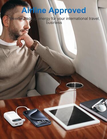 Small Mini Portable Charger with Built in Cable,Compact Power Bank 30W in/Output Fast Charging,10000mAh Cute USB C Battery Pack Travel Essentials,Compatible iPhone 15/14/13/12/11 Samsung in Saudi Arabia