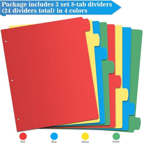 مجموعة 3 فواصل من Jyusmile مكونة من 8 علامات تبويب، وفواصل مؤشرة لـ 3 حلقات، وفواصل بلاستيكية متعددة الألوان مع 3 فتحات ثقب، و24 قطعة فواصل للوازم المدرسية والمكتبية in Kuwait