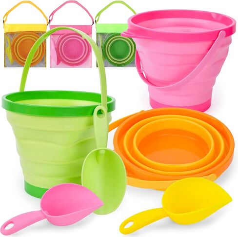 Shindel 3 PCS Foldable Pail Bucket, Collapsible Beach Buckets with Shovels, Travel Sand Toys for Beach, Fun Summer Activities, Beach Essentials, Toddler Beach Toys in Saudi Arabia