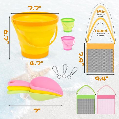Shindel 3 PCS Foldable Pail Bucket, Collapsible Beach Buckets with Shovels, Travel Sand Toys for Beach, Fun Summer Activities, Beach Essentials, Toddler Beach Toys in Saudi Arabia