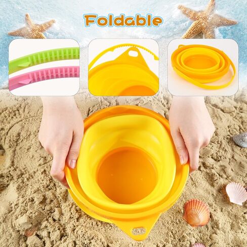 Shindel 3 PCS Foldable Pail Bucket, Collapsible Beach Buckets with Shovels, Travel Sand Toys for Beach, Fun Summer Activities, Beach Essentials, Toddler Beach Toys in Saudi Arabia