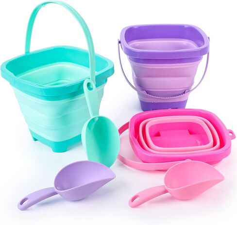 Shindel 3 PCS Foldable Pail Bucket, Collapsible Beach Buckets with Shovels, Travel Sand Toys for Beach, Fun Summer Activities, Beach Essentials, Toddler Beach Toys in Saudi Arabia