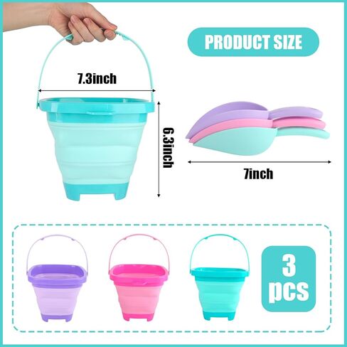 Shindel 3 PCS Foldable Pail Bucket, Collapsible Beach Buckets with Shovels, Travel Sand Toys for Beach, Fun Summer Activities, Beach Essentials, Toddler Beach Toys in Saudi Arabia