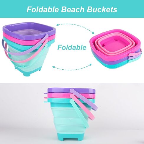 Shindel 3 PCS Foldable Pail Bucket, Collapsible Beach Buckets with Shovels, Travel Sand Toys for Beach, Fun Summer Activities, Beach Essentials, Toddler Beach Toys in Saudi Arabia
