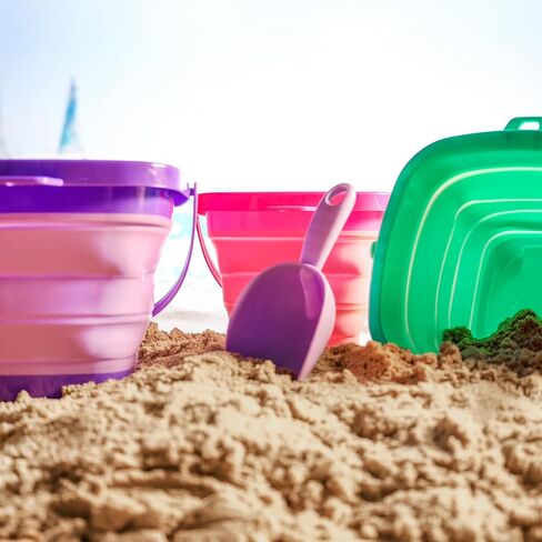 Shindel 3 PCS Foldable Pail Bucket, Collapsible Beach Buckets with Shovels, Travel Sand Toys for Beach, Fun Summer Activities, Beach Essentials, Toddler Beach Toys in Saudi Arabia