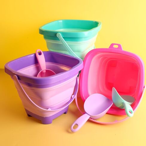 Shindel 3 PCS Foldable Pail Bucket, Collapsible Beach Buckets with Shovels, Travel Sand Toys for Beach, Fun Summer Activities, Beach Essentials, Toddler Beach Toys in Saudi Arabia