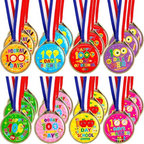 24 قطعة ميداليات جائزة يوم 100 للمدرسة للأطفال 100 يوم من الميداليات البلاستيكية للمدرسة لجوائز الفصول الدراسية والمكافآت واللوازم المدرسية in Kuwait