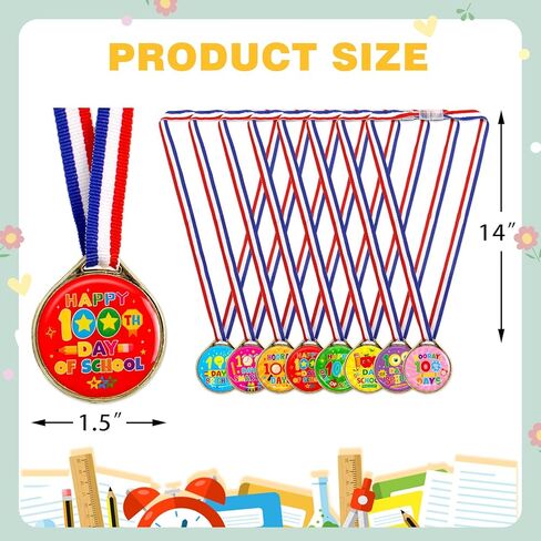 24 قطعة ميداليات جائزة يوم 100 للمدرسة للأطفال 100 يوم من الميداليات البلاستيكية للمدرسة لجوائز الفصول الدراسية والمكافآت واللوازم المدرسية in Kuwait