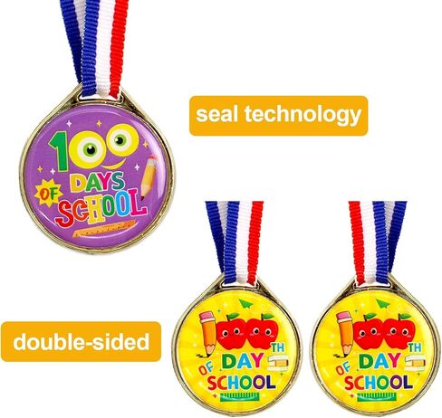 24 قطعة ميداليات جائزة يوم 100 للمدرسة للأطفال 100 يوم من الميداليات البلاستيكية للمدرسة لجوائز الفصول الدراسية والمكافآت واللوازم المدرسية in Kuwait
