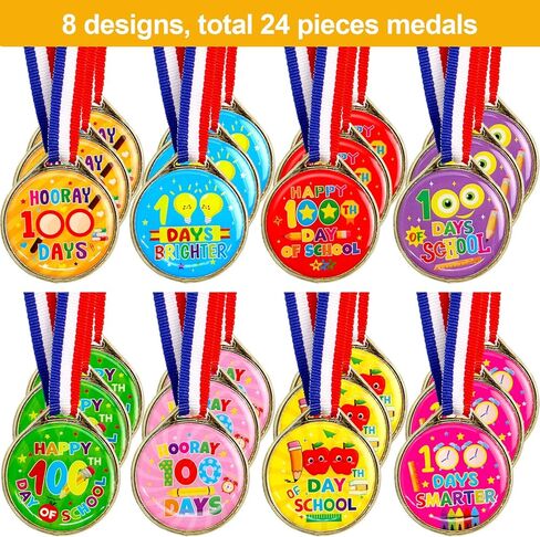 24 قطعة ميداليات جائزة يوم 100 للمدرسة للأطفال 100 يوم من الميداليات البلاستيكية للمدرسة لجوائز الفصول الدراسية والمكافآت واللوازم المدرسية in Kuwait