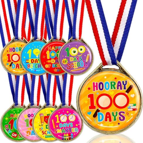 24 قطعة ميداليات جائزة يوم 100 للمدرسة للأطفال 100 يوم من الميداليات البلاستيكية للمدرسة لجوائز الفصول الدراسية والمكافآت واللوازم المدرسية in Kuwait