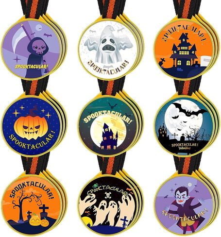 Halloween Spooktacular Medals Halloween Party Costume Contest Awards Medals Witch Ghost Skeleton Pumpkin Medals Trick or Treat Medal Trophies and Trophy for Halloween Party Supplies in Saudi Arabia