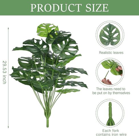 4 قطع من Hanaive 29.53 سم نباتات وهمية نباتات Monstera Deliciosa الاصطناعية نباتات النخيل المزيفة أوراق السلحفاة الخضراء وأوراق شجرة النخيل الاستوائية لطاولة المكتب وغرفة النوم والشرفة في الهواء الطلق ديكور بوهو in Saudi Arabia