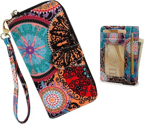 محفظة نسائية RFID تحجب بطاقة الائتمان على الطراز البوهيمي بسحاب حول محفظة الهاتف وبطاقة الائتمان للنساء T-TY in Kuwait