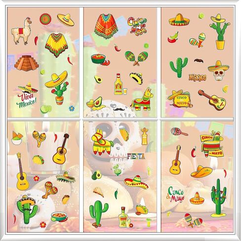 9PCS Mexican Window Clings for Glass Window Home, Removable Cactus Cinco de Mayo Window Stickers for Cinco De Mayo Party Decorations Office Supplies, Cinco de Mayo Mexican Party Window Cling in Saudi Arabia
