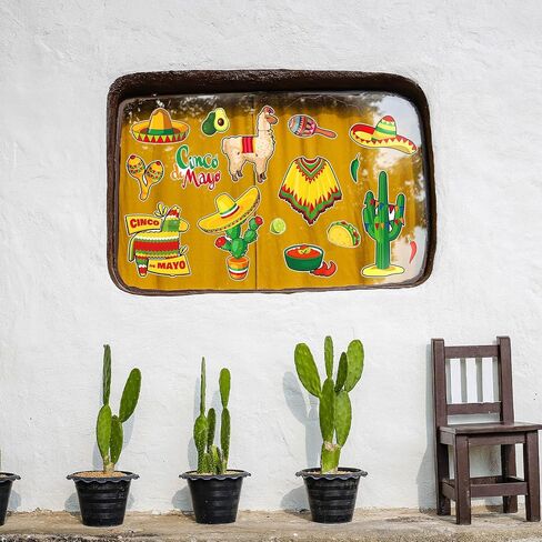 9PCS Mexican Window Clings for Glass Window Home, Removable Cactus Cinco de Mayo Window Stickers for Cinco De Mayo Party Decorations Office Supplies, Cinco de Mayo Mexican Party Window Cling in Saudi Arabia